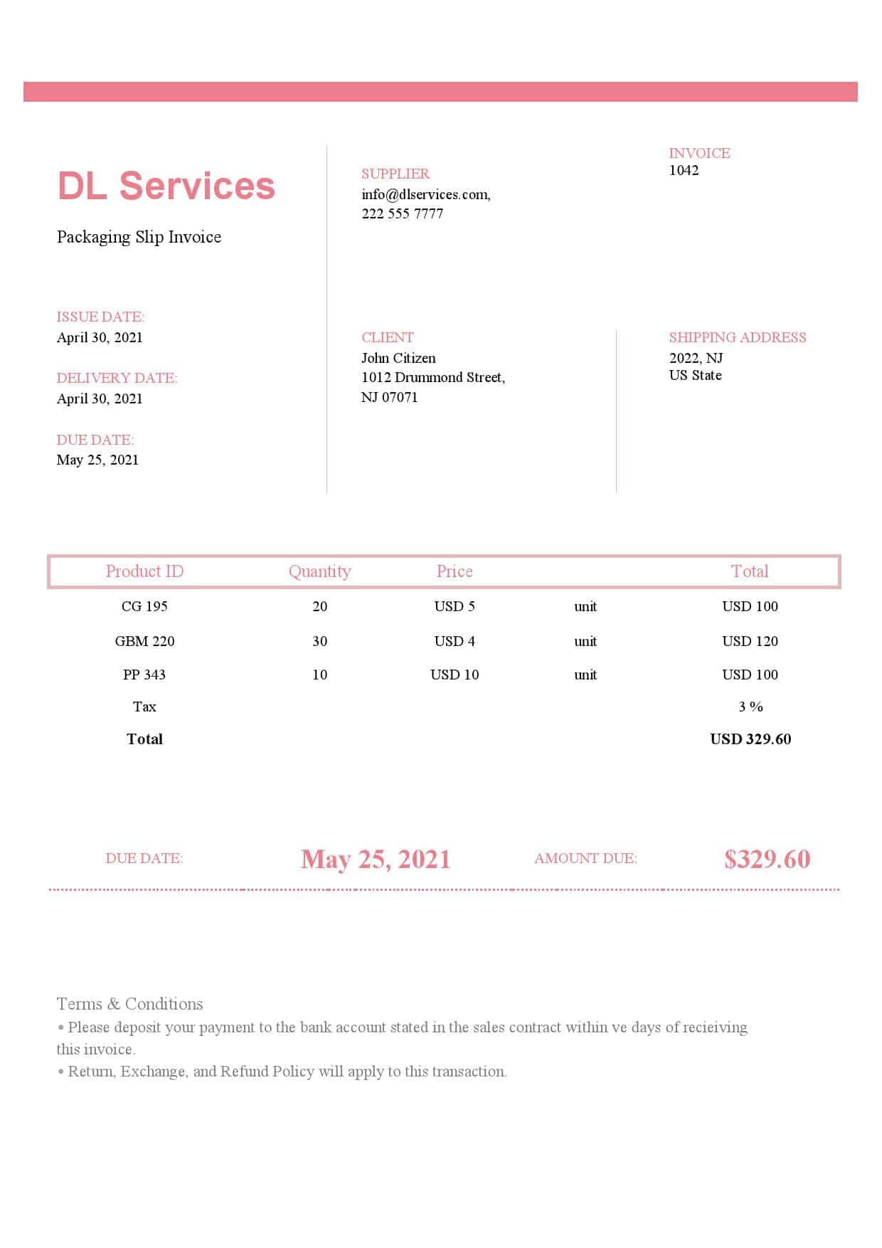 USA DL Services invoice template in Word and PDF format, fully editable USA DL Services invoice template in Word and PDF format, fully editable