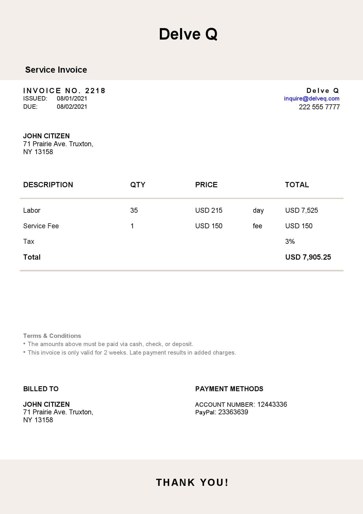 USA Delve Q invoice template in Word and PDF format, fully editable USA Delve Q invoice template in Word and PDF format, fully editable