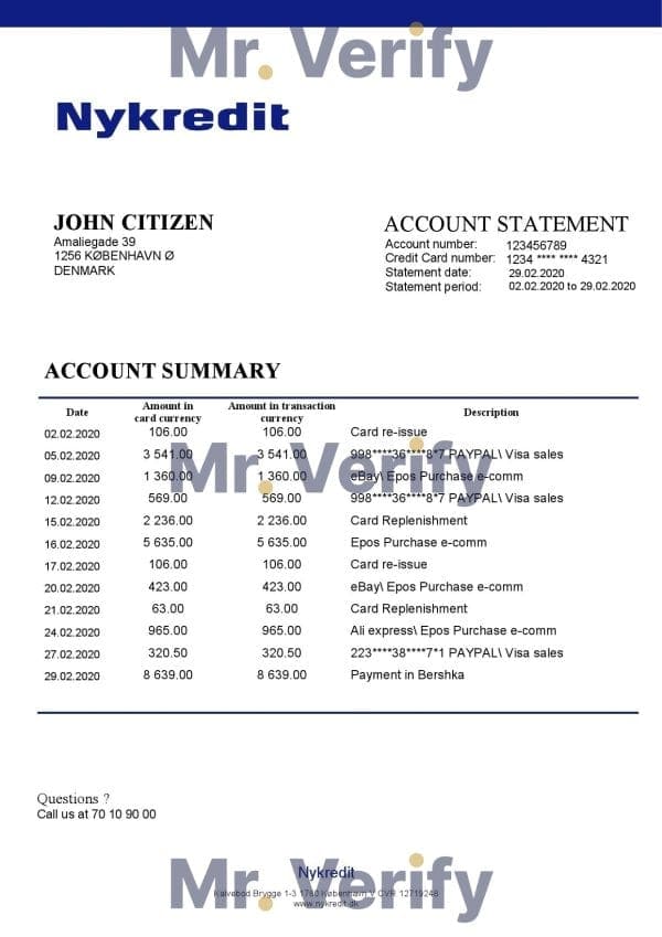Denmark-Nykredit-bank-statement.jpg Denmark Nykredit bank statement template in Word and PDF format