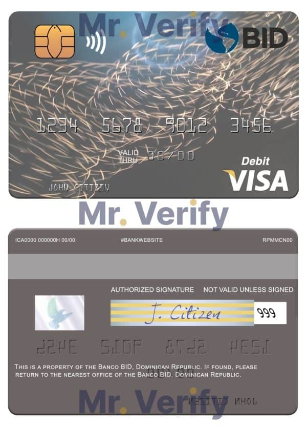 Dominican Republic Banco BID visa debit card copy Editable Dominican Republic Banco BID visa debit card Templates in PSD Format