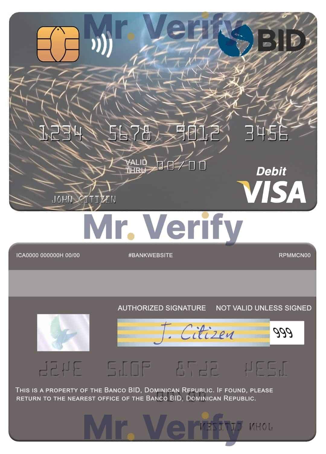 Dominican Republic Banco BID visa debit card copy Editable Dominican Republic Banco BID visa debit card Templates in PSD Format