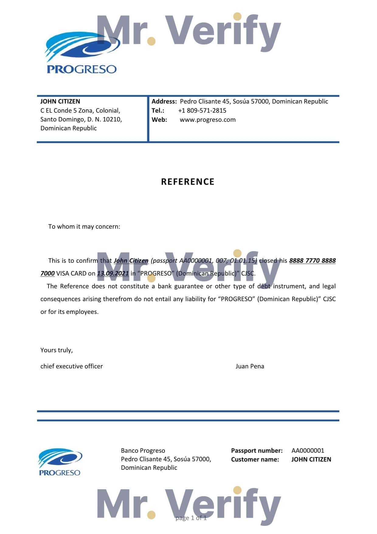 Dominican Republic Banco Progreso bank account closure reference letter template in Word and PDF format Dominican Republic Banco Progreso bank account closure reference letter template in Word and PDF format