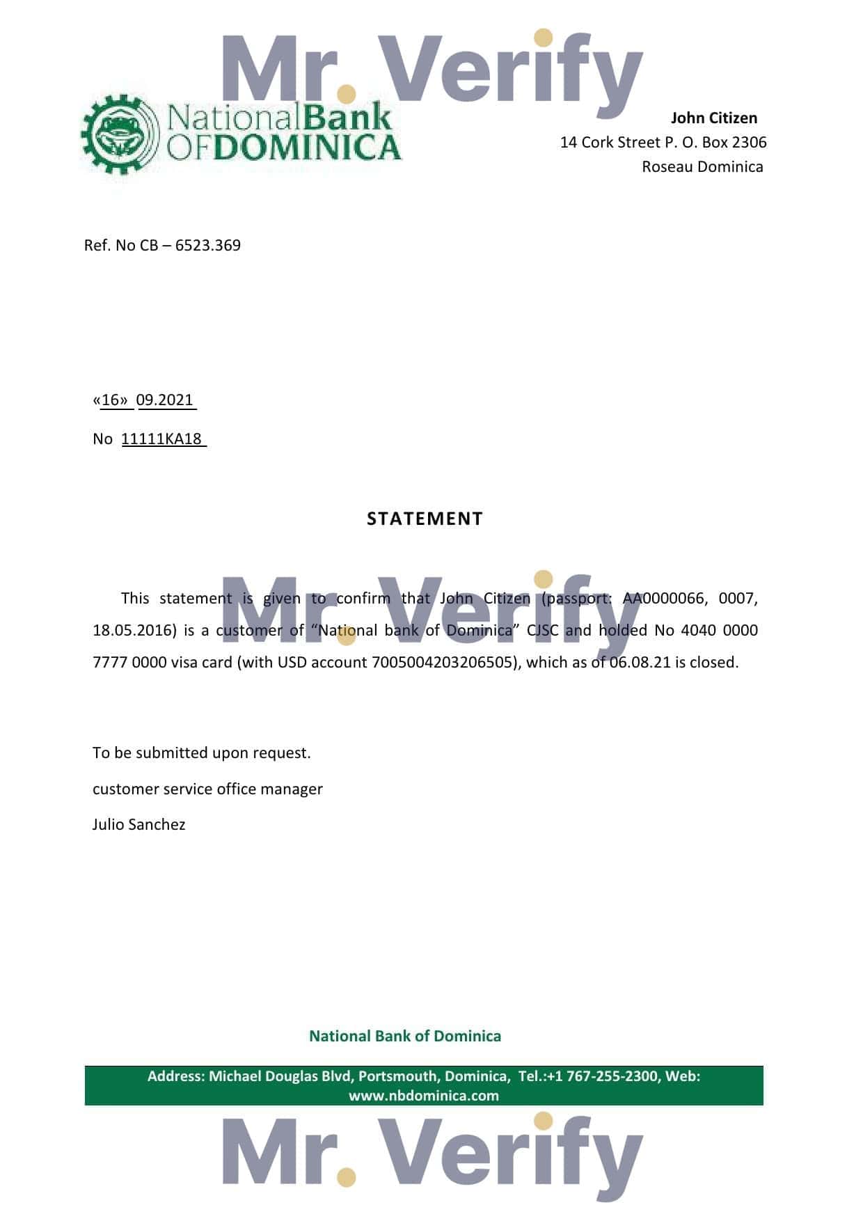 Dominica National Bank of Dominica bank account closure reference letter template in Word and PDF format Dominica National Bank of Dominica bank account closure reference letter template in Word and PDF format