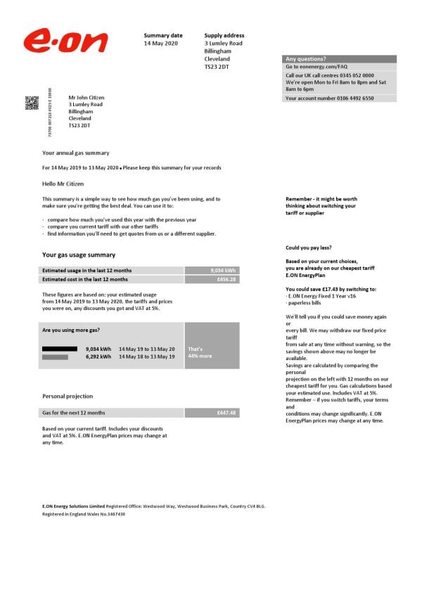 E.non_.jpg United Kingdom E.ON utility bill template in Word and PDF format, version 2