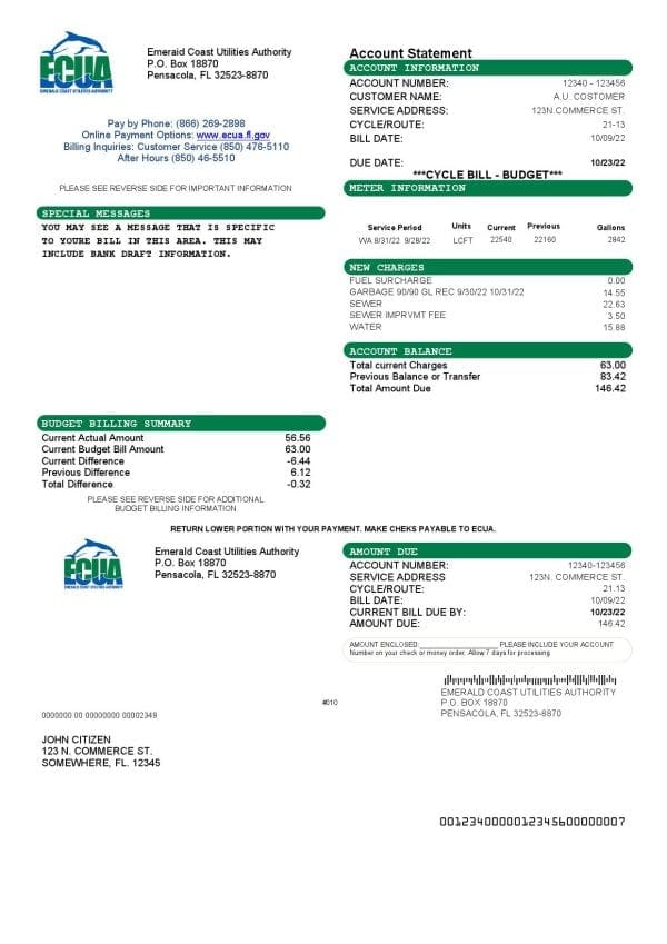 ECUA.jpg USA ECUA utility bill template in Word and PDF format