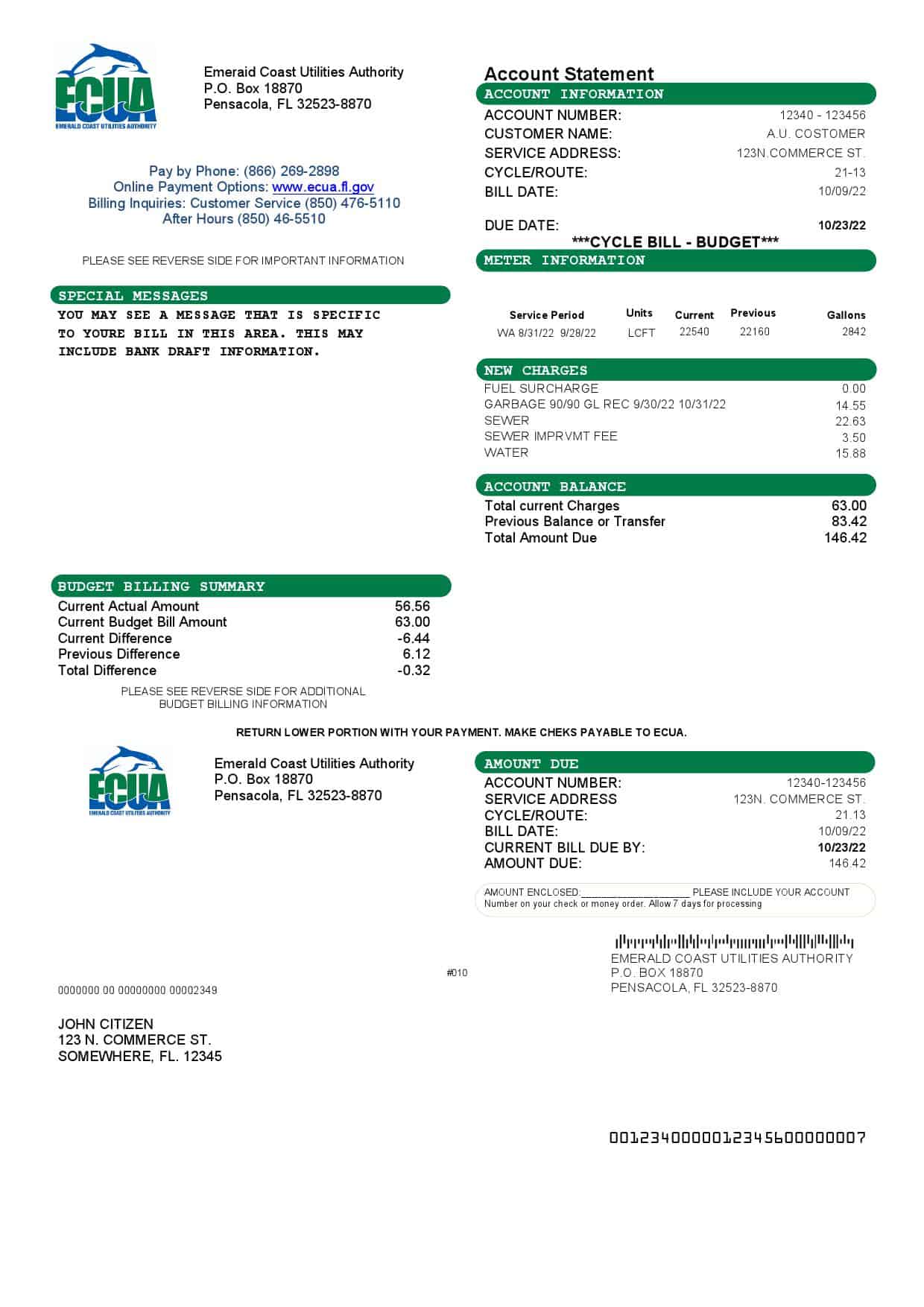 ECUA.jpg USA ECUA utility bill template in Word and PDF format