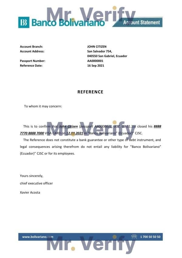 Ecuador Banco Bolivariano bank account balance reference letter template in Word and PDF format Ecuador Banco Bolivariano bank account balance reference letter template in Word and PDF format