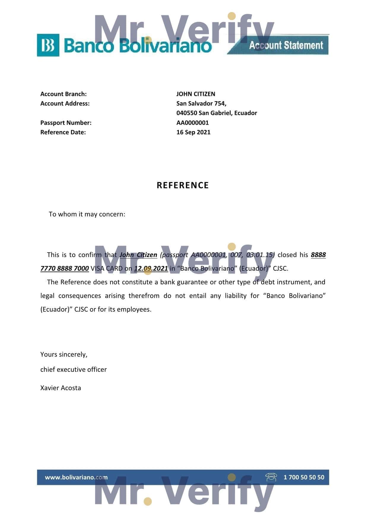 Ecuador Banco Bolivariano bank account balance reference letter template in Word and PDF format Ecuador Banco Bolivariano bank account balance reference letter template in Word and PDF format