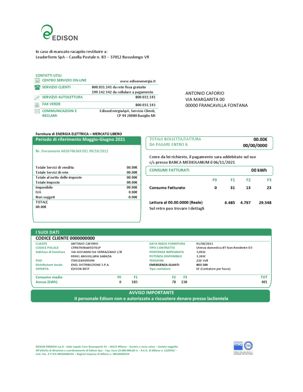 Edison-Italy_000001.png Italy Edison utility bill template in Word and PDF format, good for address prove