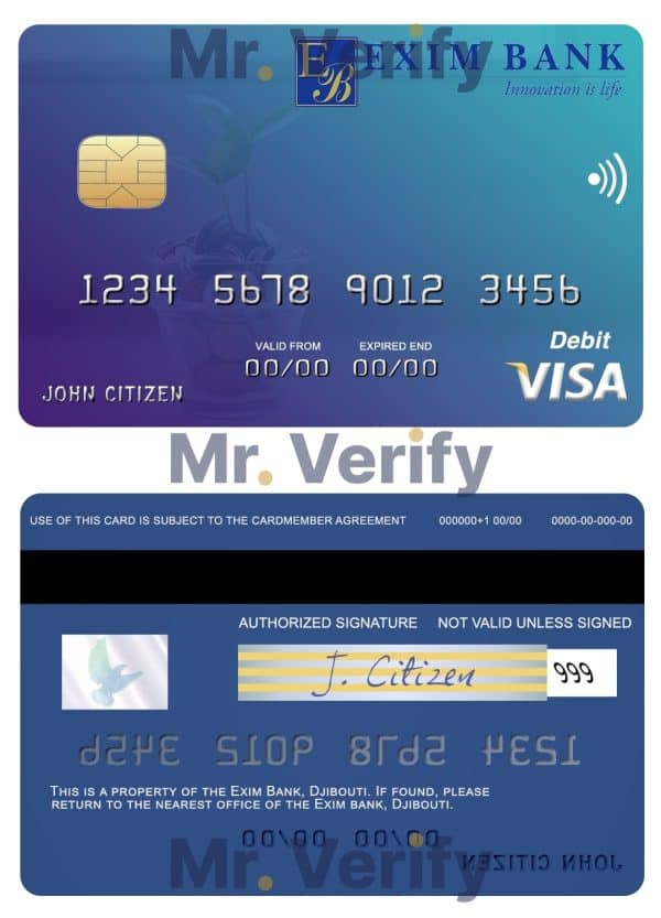 Editable Djibouti Exim Bank visa debit card Templates in PSD Format Editable Djibouti Exim Bank visa debit card Templates in PSD Format