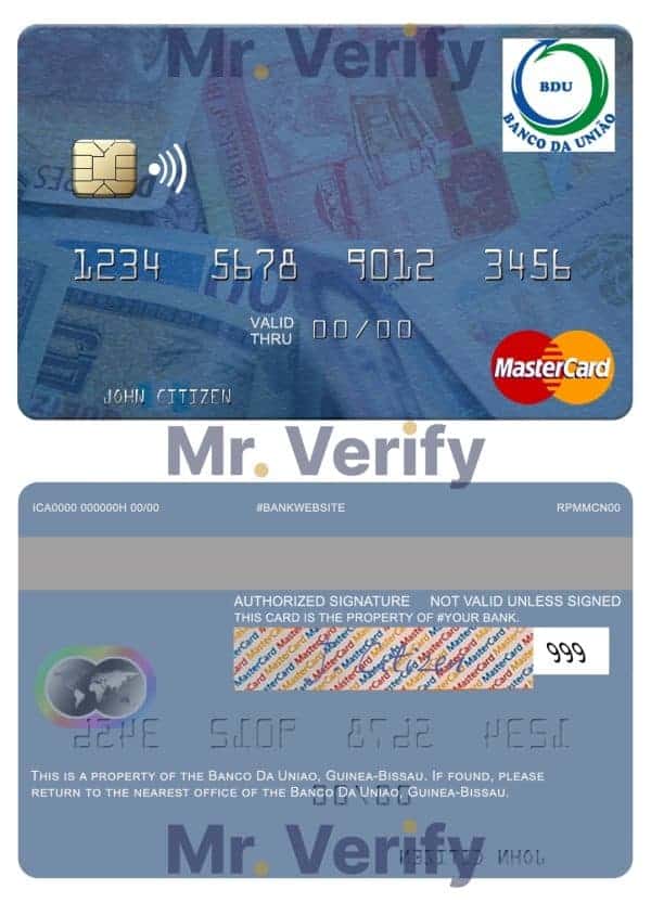 Editable Guinea Bissau Banco Da Uniao mastercard Templates in PSD Format