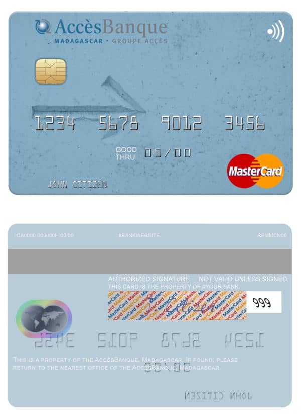 Editable Madagascar AccèsBanque mastercard credit card Templates Editable Madagascar AccèsBanque mastercard credit card Templates