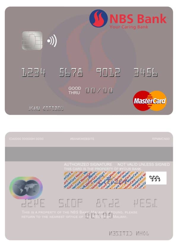 Editable Malawi NBS bank mastercard credit card Templates Editable Malawi NBS bank mastercard credit card Templates