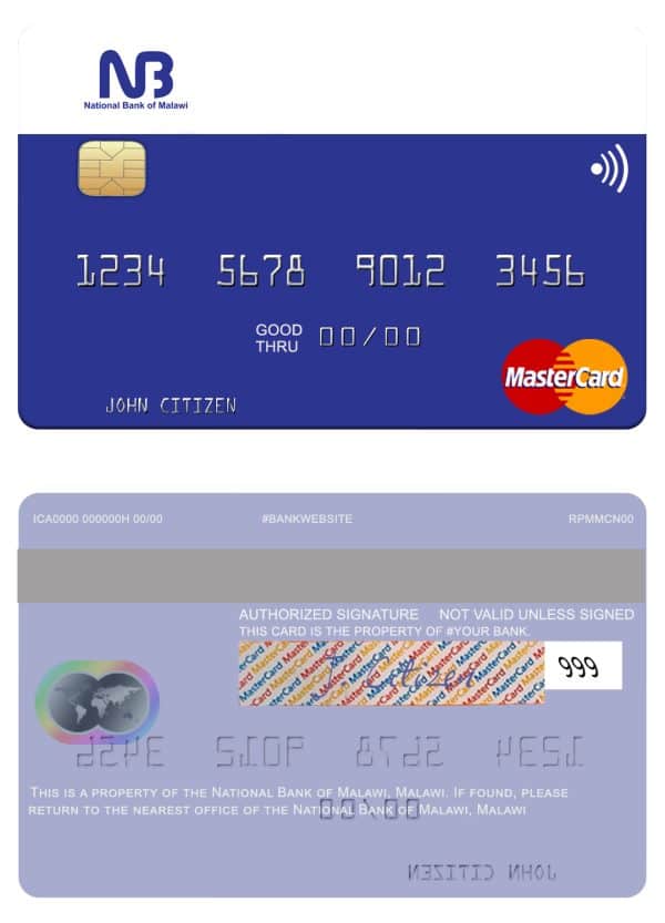 Editable Malawi National Bank mastercard credit card Templates Editable Malawi National Bank mastercard credit card Templates