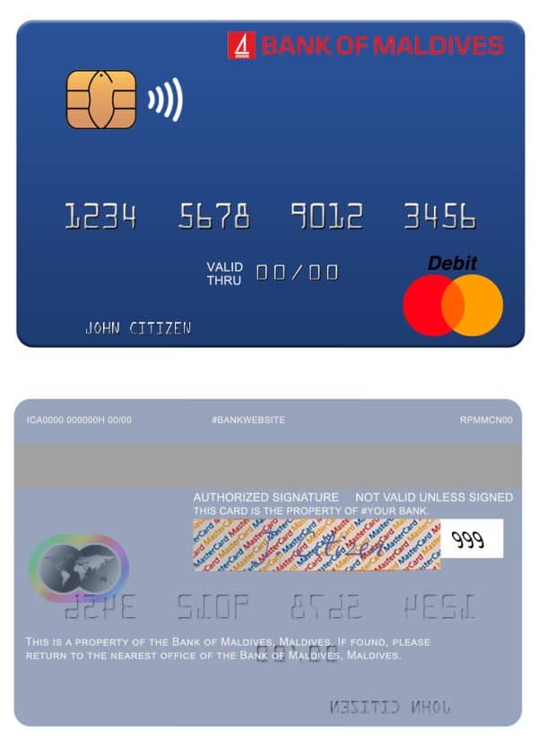 Editable Maldives Bank of Maldives mastercard credit card Templates