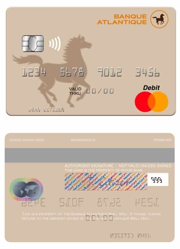 Editable Mali Banque Atlantique mastercard credit card Templates