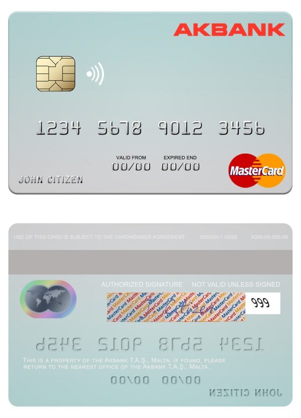 Editable Malta Akbank T.A.Ş. mastercard credit card Templates Editable Malta Akbank T.A.Ş. mastercard credit card Templates