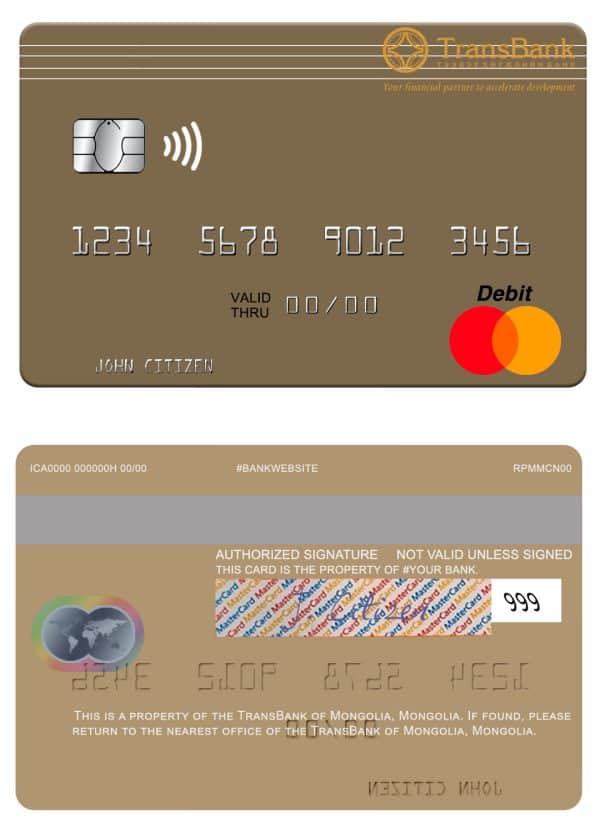Editable Mongolia TransBank of Mongolia mastercard Templates Editable Mongolia TransBank of Mongolia mastercard Templates