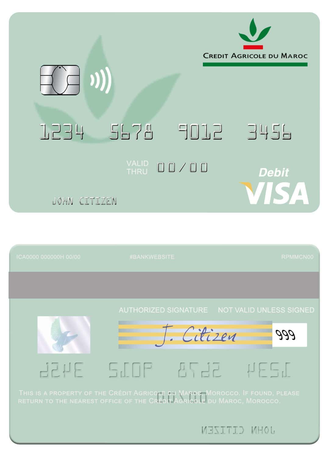 Editable Morocco Crédit Agricole du Maroc bank visa debit card Templates Editable Morocco Crédit Agricole du Maroc bank visa debit card Templates