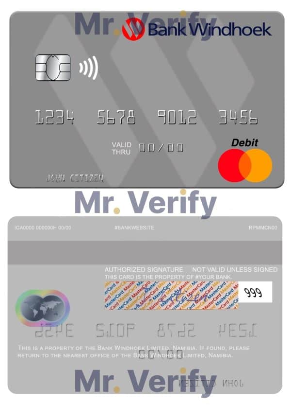 Editable Namibia Bank Windhoek Limited mastercard credit card Templates in PSD Format