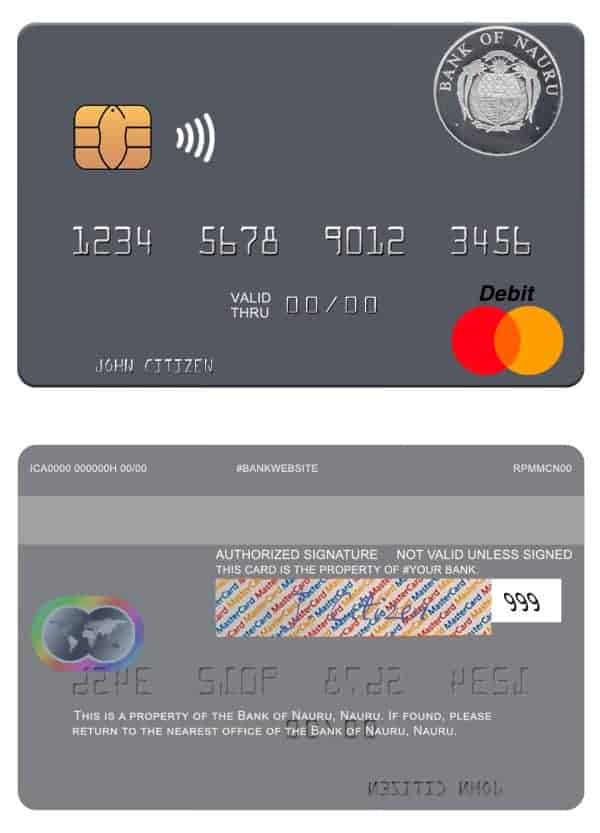 Editable Nauru Bank of Nauru mastercard Templates