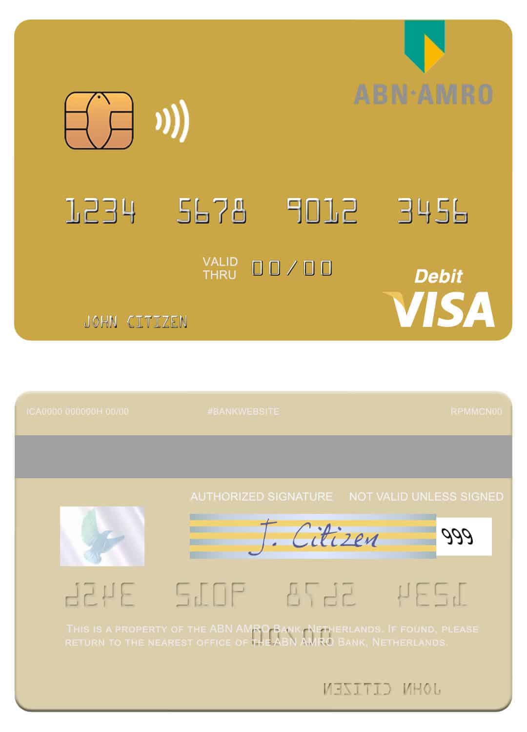 Editable Netherlands ABN AMRO Bank visa debit card Templates Editable Netherlands ABN AMRO Bank visa debit card Templates