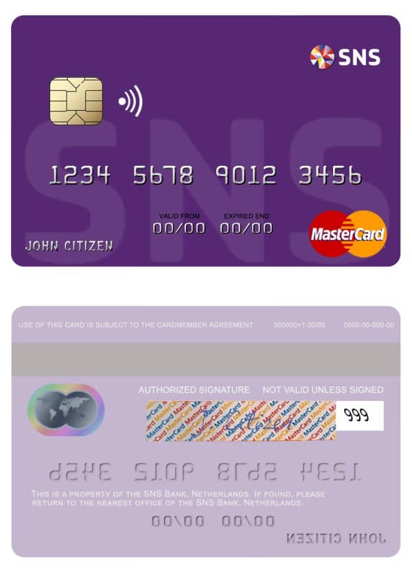 Editable Netherlands SNS Bank mastercard credit card Templates