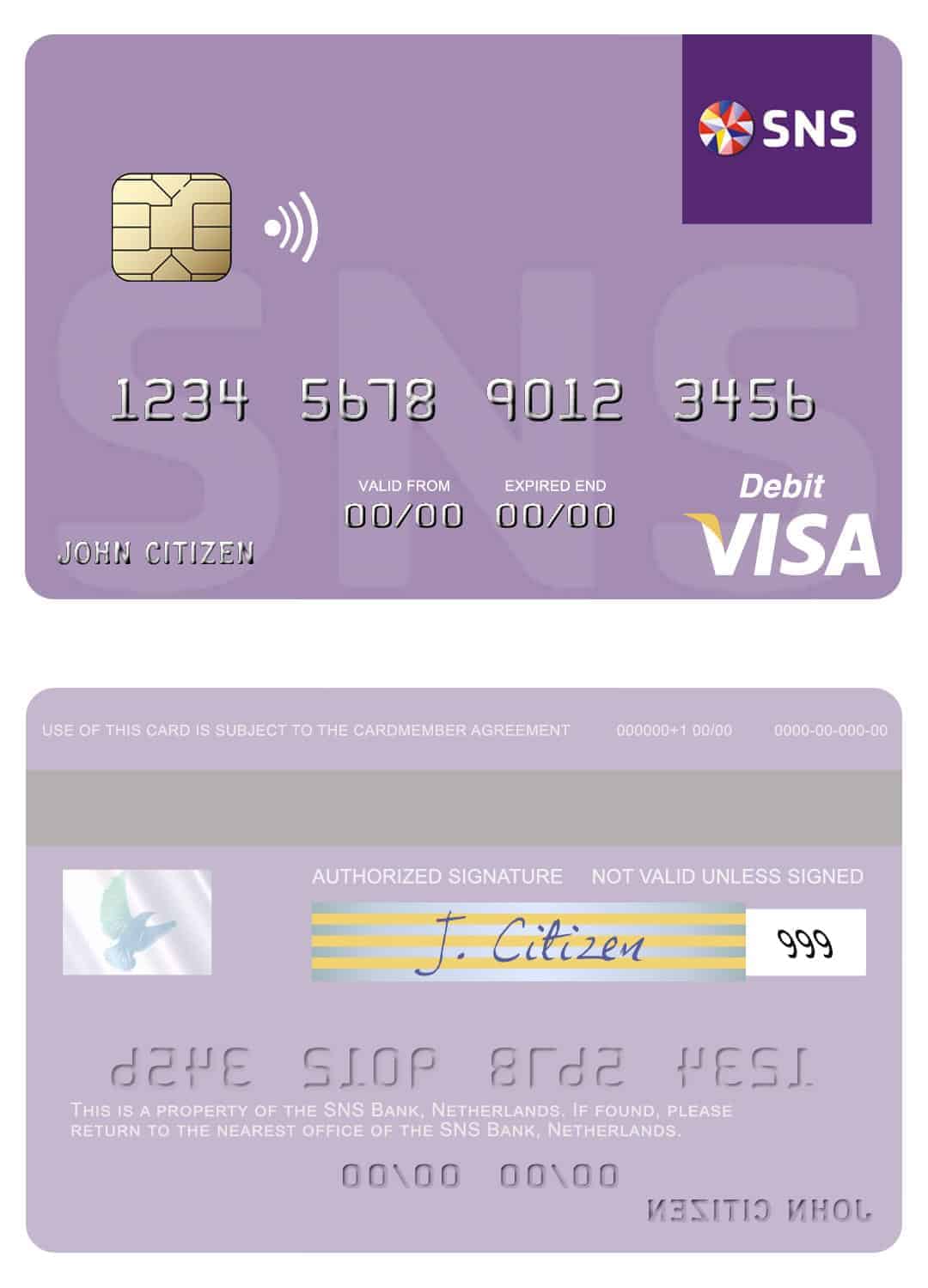 Editable Netherlands SNS Bank visa debit card Templates Editable Netherlands SNS Bank visa debit card Templates