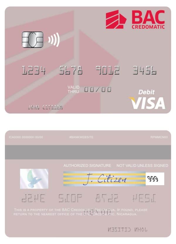 Editable Nicaragua BAC Credomatic visa debit card Templates