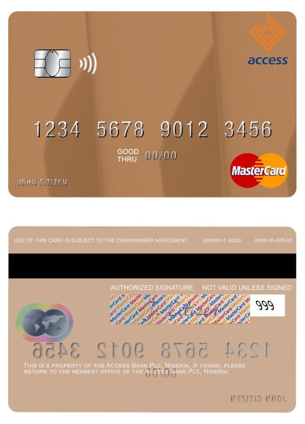 Editable Nigeria Access Bank Plc mastercard Templates