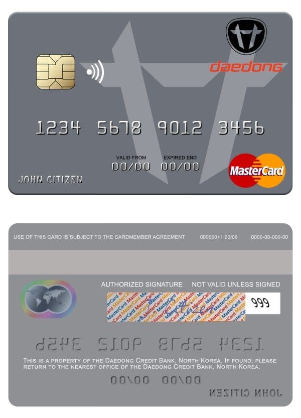 Editable North Korea Daedong Credit Bank mastercard Templates