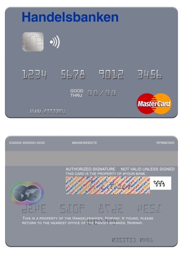 Editable Norway Handelsbanken mastercard Templates