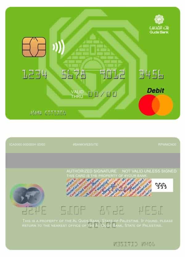 Editable Palestine Al Quds Bank mastercard Templates Editable Palestine Al Quds Bank mastercard Templates