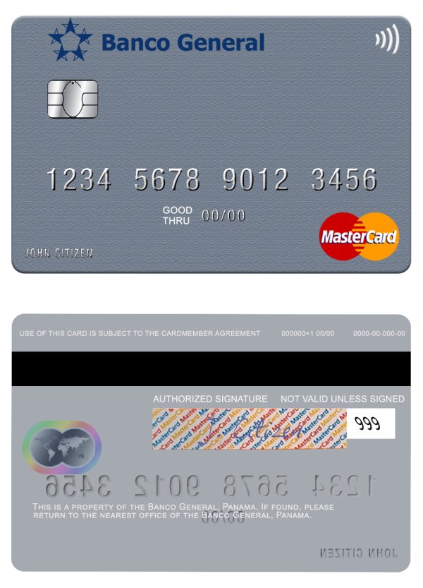 Editable Panama Banco General mastercard credit card Templates Editable Panama Banco General mastercard credit card Templates