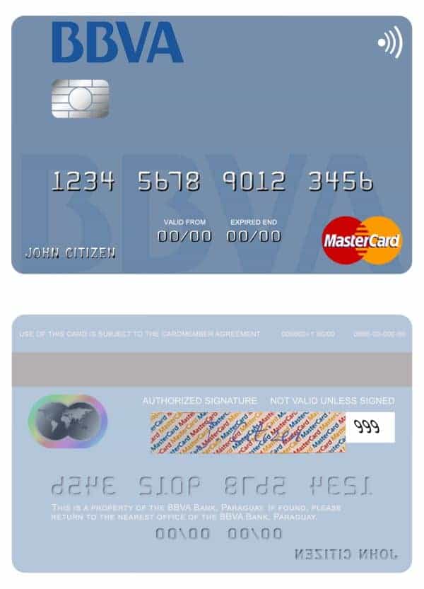 Editable Paraguay Banco BBVA mastercard credit card Templates Editable Paraguay Banco BBVA mastercard credit card Templates