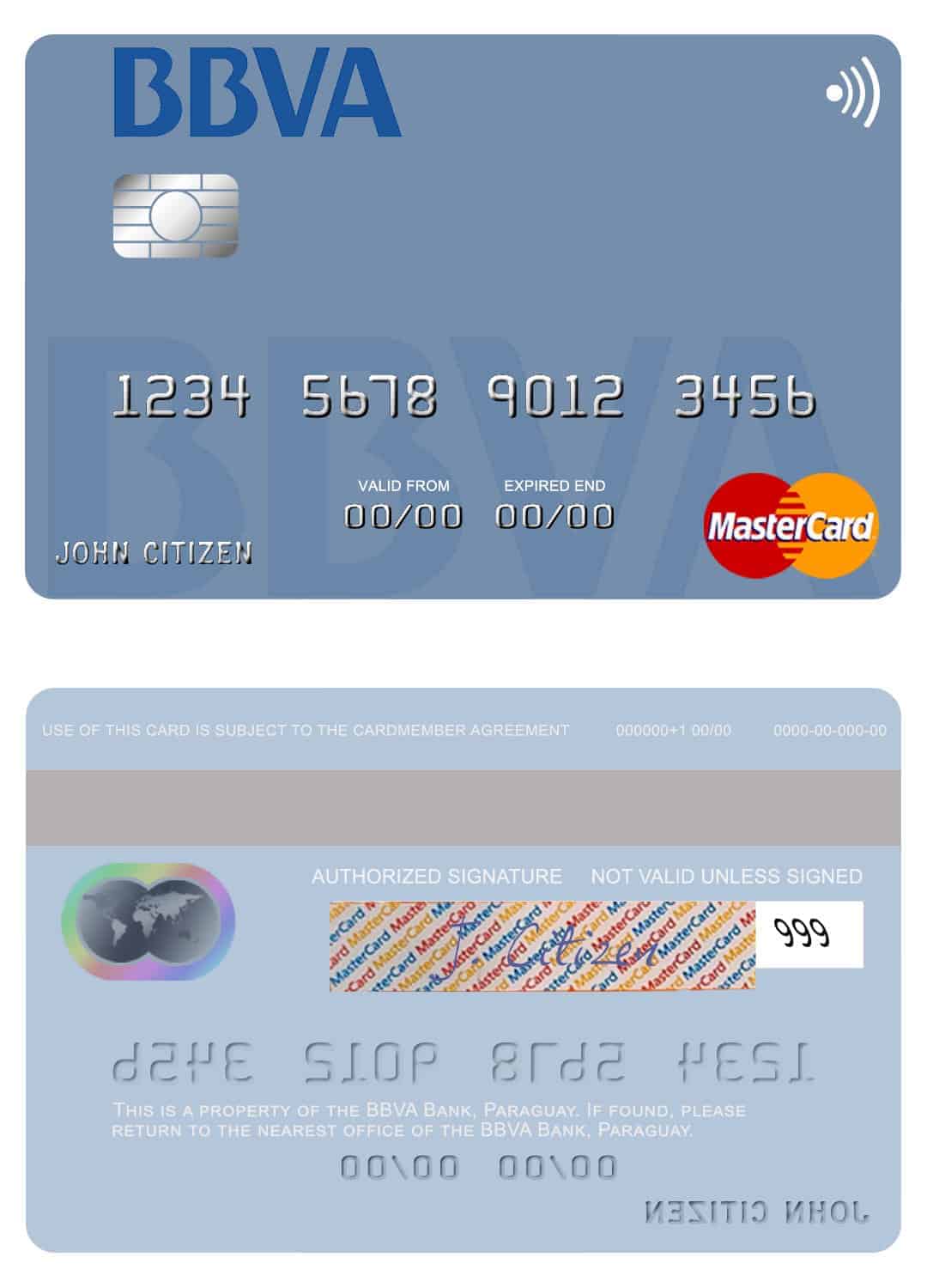 Editable Paraguay Banco BBVA mastercard credit card Templates Editable Paraguay Banco BBVA mastercard credit card Templates