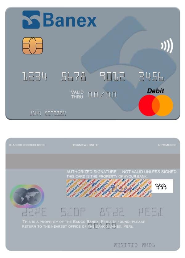 Editable Peru Banco Banex mastercard credit card Templates Editable Peru Banco Banex mastercard credit card Templates