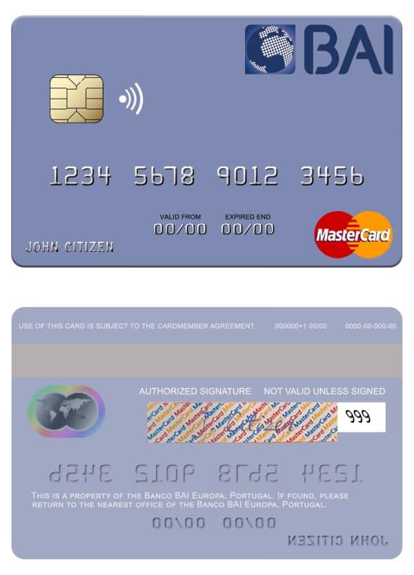 Editable Portugal Banco BAI Europa mastercard Editable Portugal Banco BAI Europa mastercard