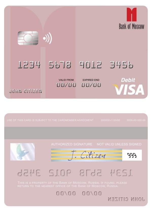 Editable Russia Bank of Moscow visa debit card Templates Editable Russia Bank of Moscow visa debit card Templates