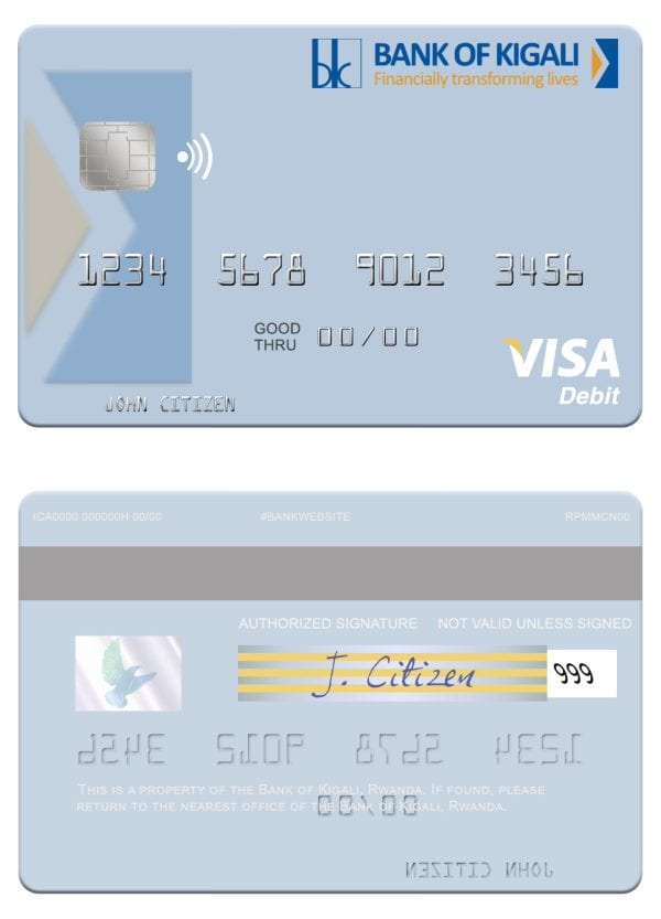 Editable Rwanda Bank of Kigali visa debit card Templates Editable Rwanda Bank of Kigali visa debit card Templates