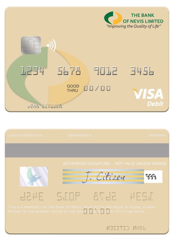 Editable Saint Kitts and Nevis Bank of Nevis visa debit card Templates Editable Saint Kitts and Nevis Bank of Nevis visa debit card Templates