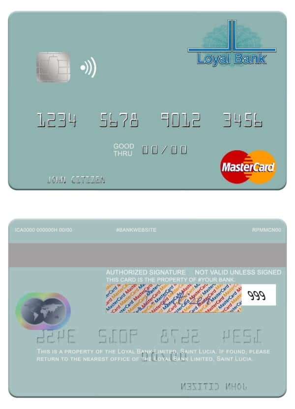 Editable Saint Lucia Loyal Bank Limited mastercard credit card Templates Editable Saint Lucia Loyal Bank Limited mastercard credit card Templates