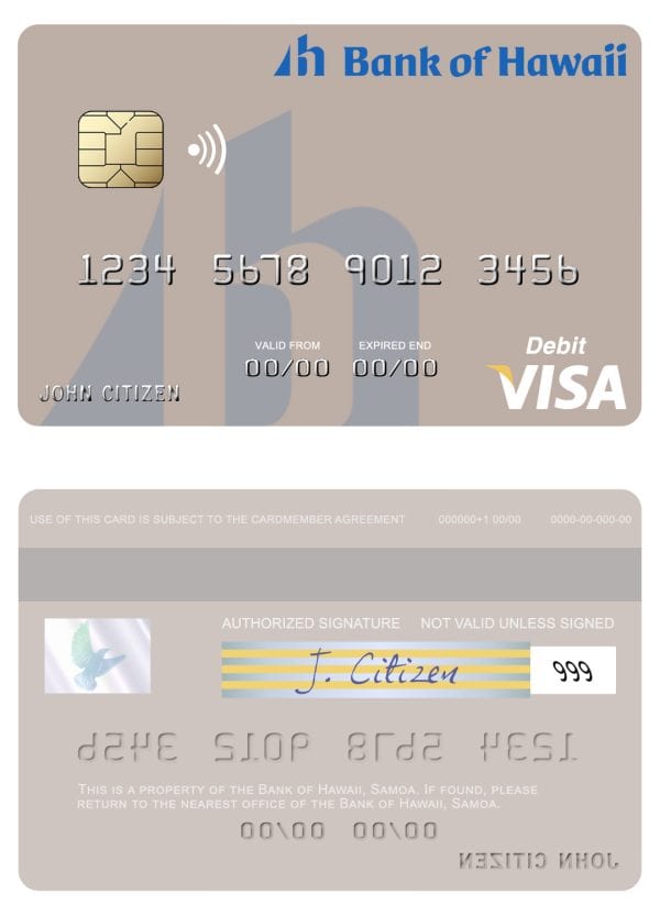 Editable Samoa Bank of Hawaii visa debit card Templates Editable Samoa Bank of Hawaii visa debit card Templates