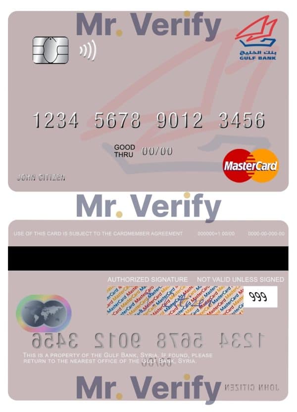 Editable Syria Gulf Bank mastercard Templates in PSD Format