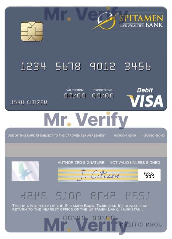 Editable Tajikistan Spitamen Bank visa debit card Templates in PSD Format