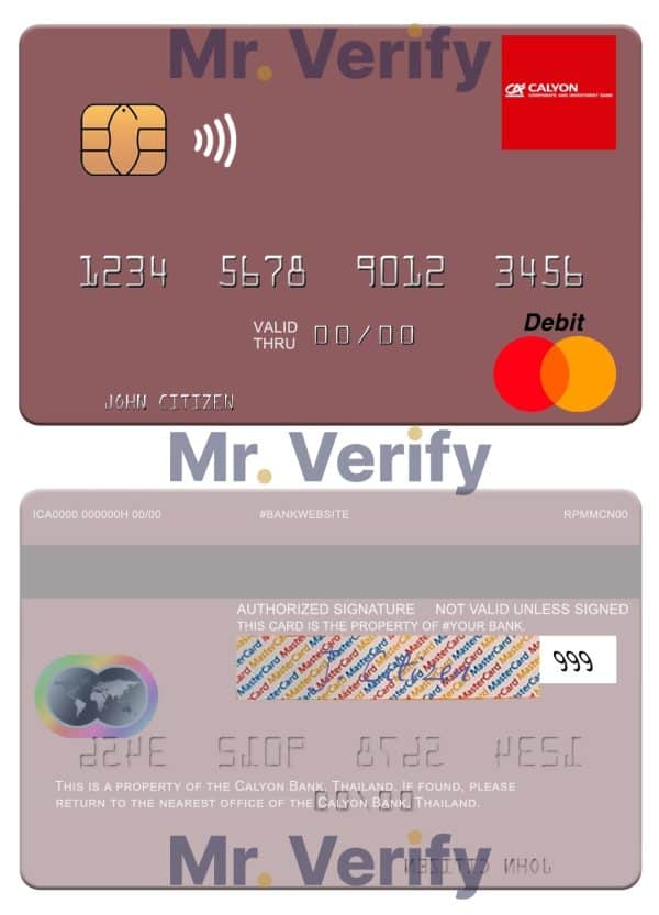 Editable Thailand Calyon Bank mastercard Templates in PSD Format