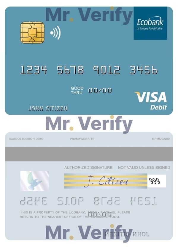 Editable Togo Ecobank visa debit card Templates in PSD Format Editable Togo Ecobank visa debit card Templates in PSD Format