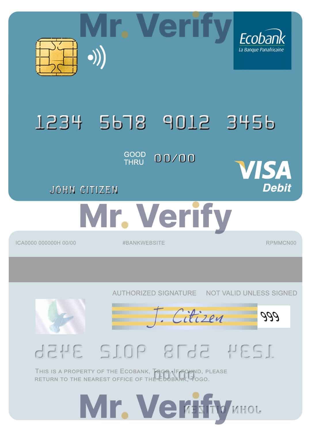 Editable Togo Ecobank visa debit card Templates in PSD Format Editable Togo Ecobank visa debit card Templates in PSD Format