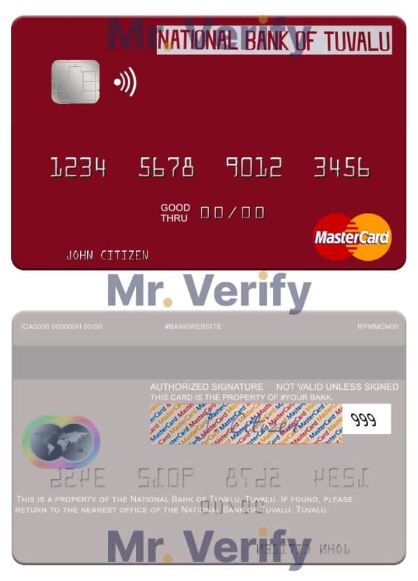 Editable Tuvalu National Bank of Tuvalu mastercard Templates in PSD Format
