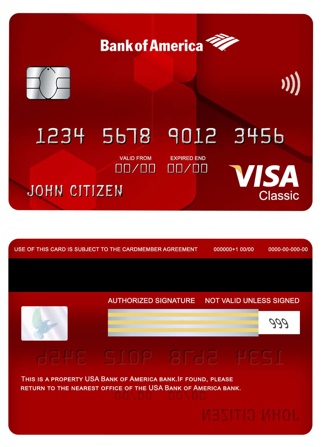 Editable USA Bank of America bank visa classic card Templates in PSD Format Editable USA Bank of America bank visa classic card Templates in PSD Format